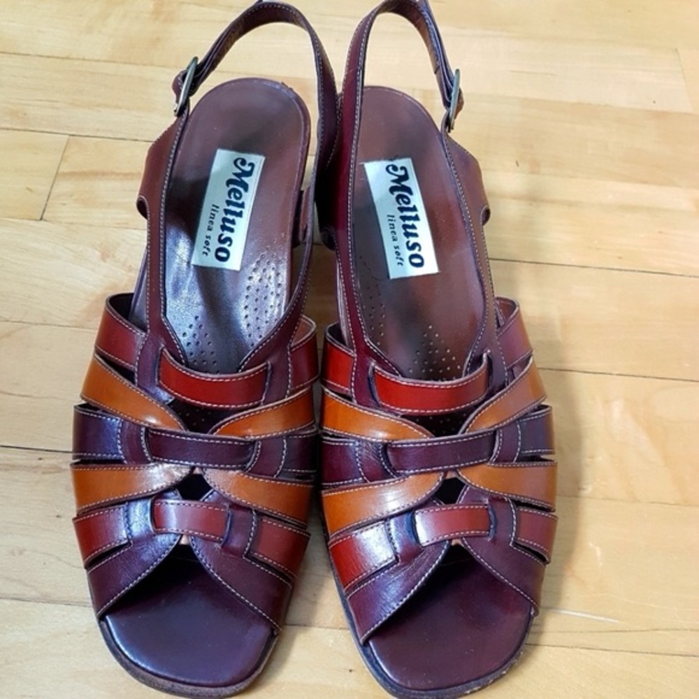 Melluso Brown Leather Open Toe Low Heel Strappy Sandals Made In Italy Sz Eur 39